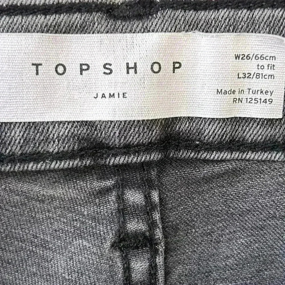 Topshop Jamie High  Rise Skinny Jeans Jagged Hem Cropped Ankle Grey Size 26 - Picture 10 of 15